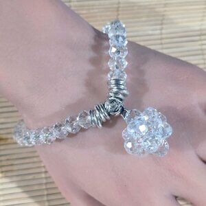 Artisan Clear Faceted Crystal Beads and Bauble Pendant Stretch Bracelet